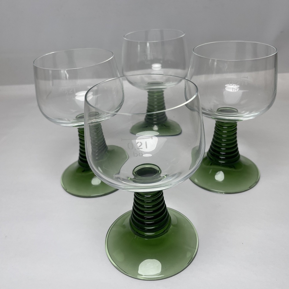 Vtg Lot 4‎ Schott Zwiesel Roemer .2L Wine Glasses Set Green Beehive Stem Germany
